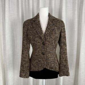 Coldwater Creek Blazer Jacket Womens 6 Brown Tweed Two Button Tailored Lined